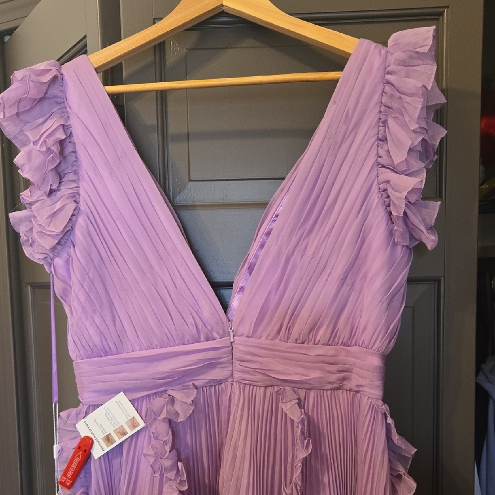 NWT Mac Duggal Lavender Ruffle Maxi Dress - Picture 5 of 15